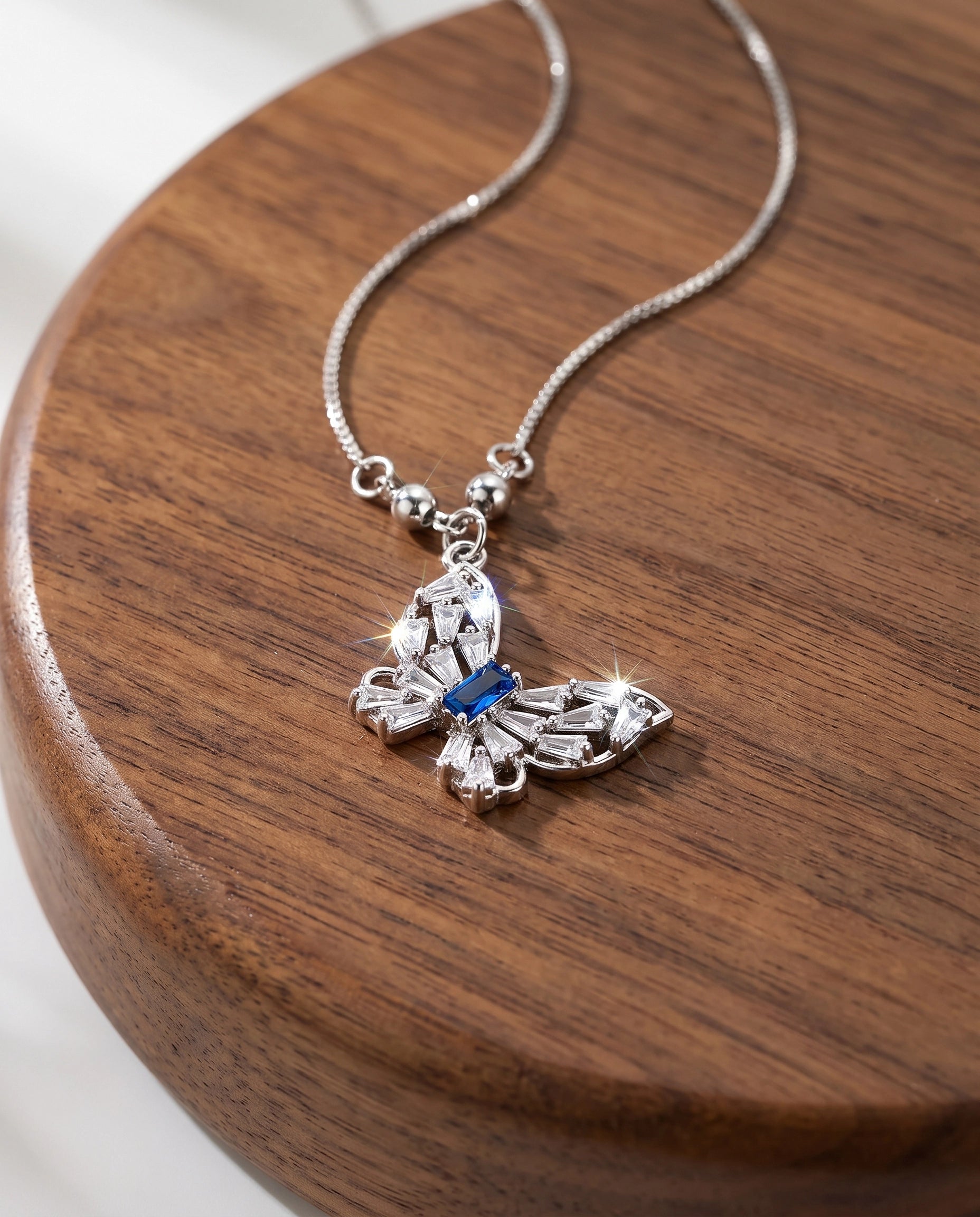 Butterfly Crystal Pendant Necklace for Women | Silver Butterfly Necklace | White & Blue Crystal Variants | Elegant Butterfly Jewelry | Gift for Her | EveStone