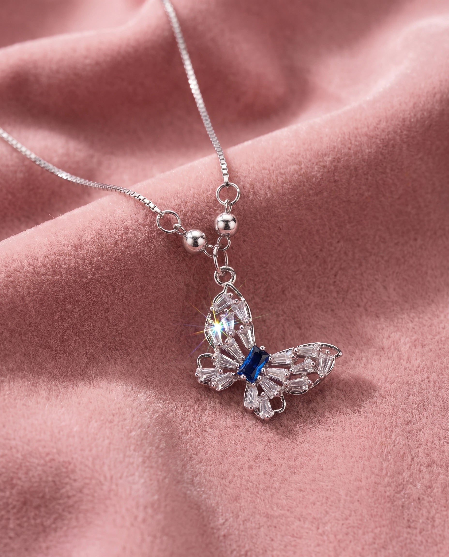 Butterfly Crystal Pendant Necklace for Women | Silver Butterfly Necklace | White & Blue Crystal Variants | Elegant Butterfly Jewelry | Gift for Her | EveStone