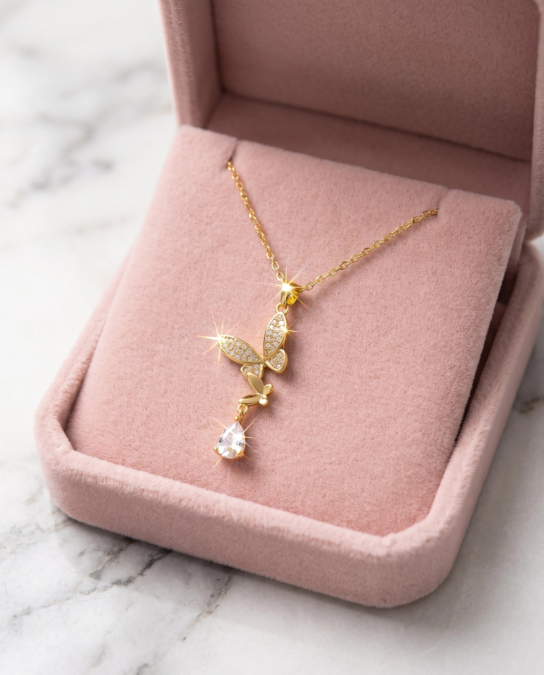 Butterfly Crystal Pendant Necklace for Women | Elegant Butterfly Necklace | Sparkling Gold Charm Gift for Her