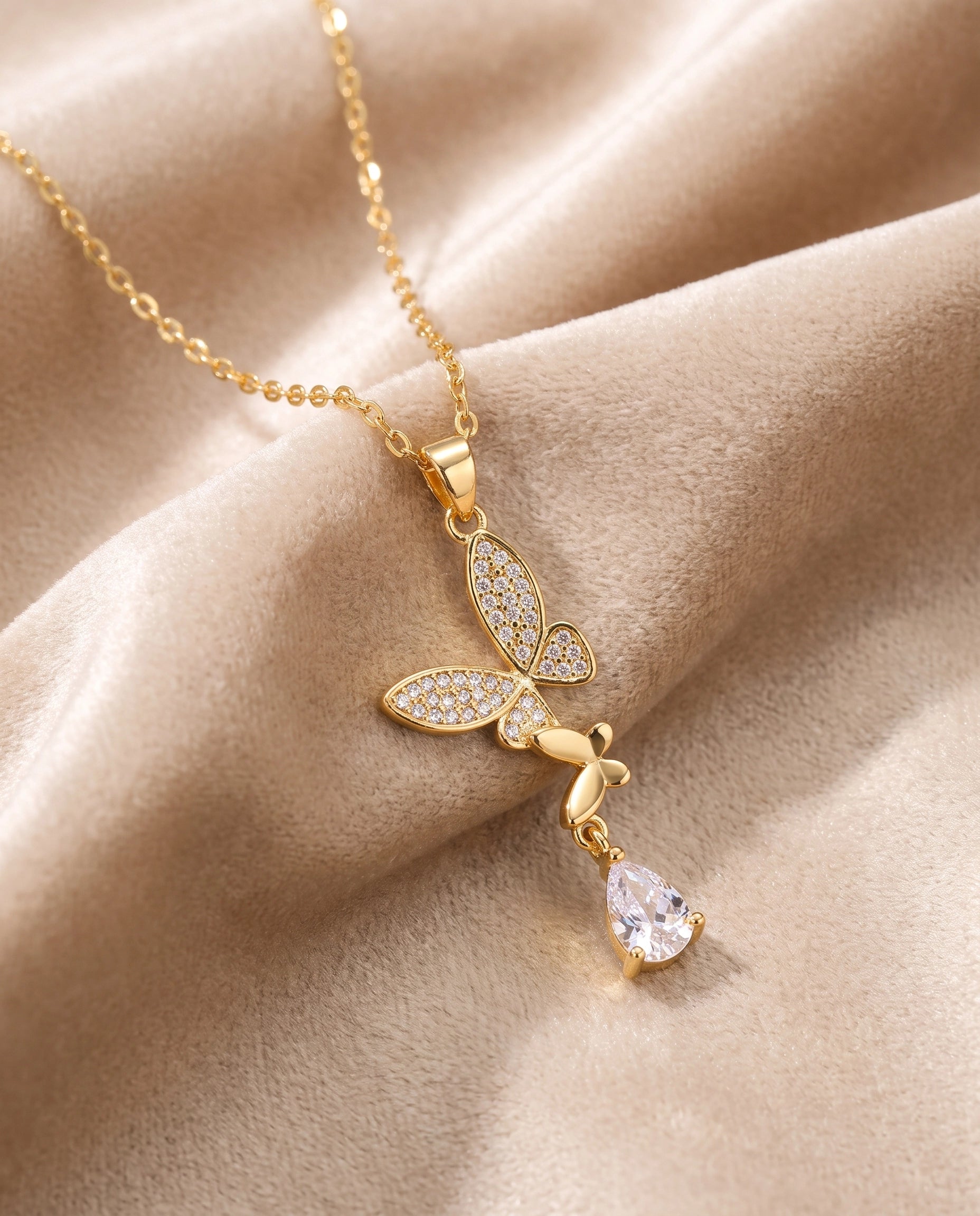 Butterfly Crystal Pendant Necklace for Women | Elegant Butterfly Necklace | Sparkling Gold Charm Gift for Her
