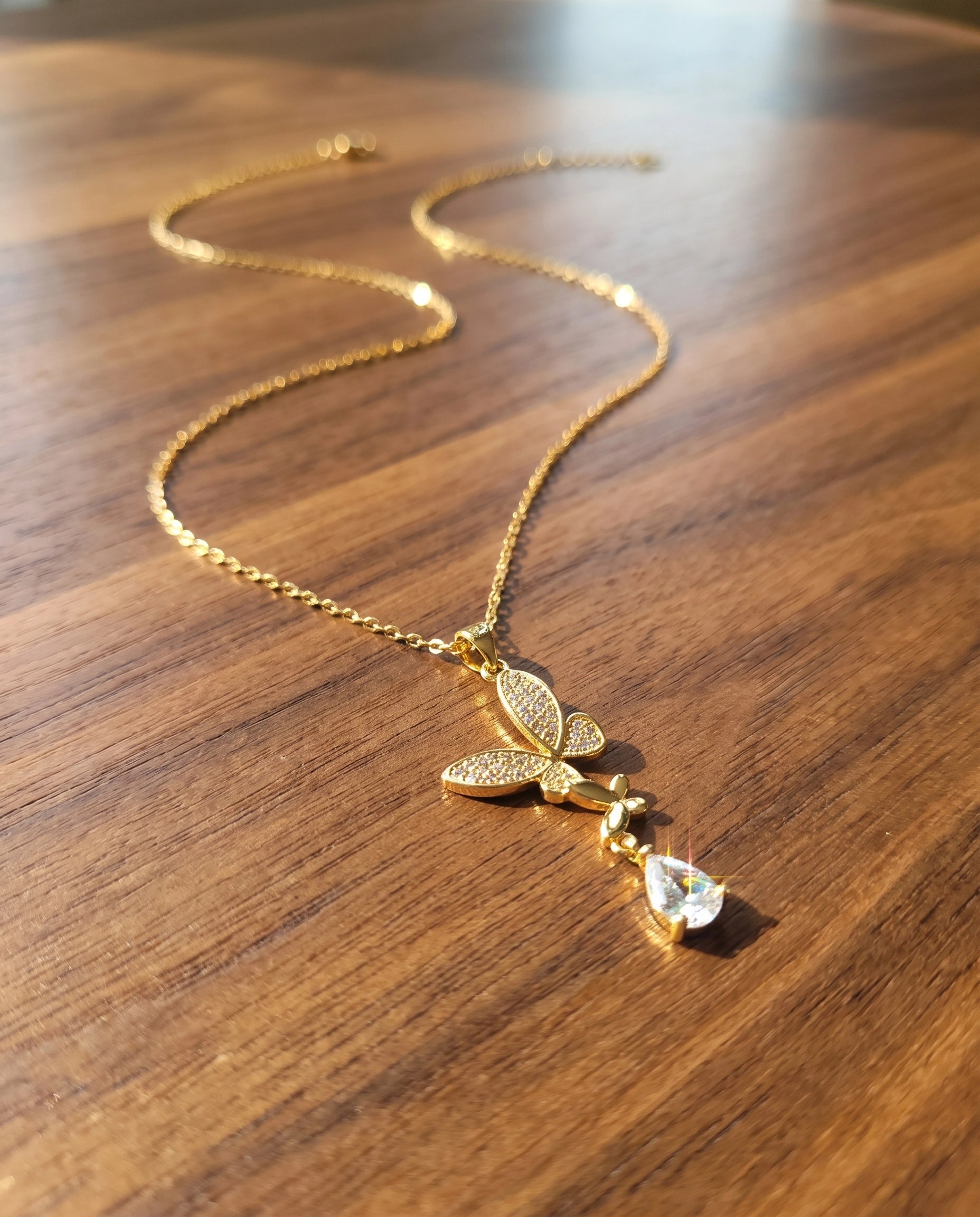 Butterfly Crystal Pendant Necklace for Women | Elegant Butterfly Necklace | Sparkling Gold Charm Gift for Her