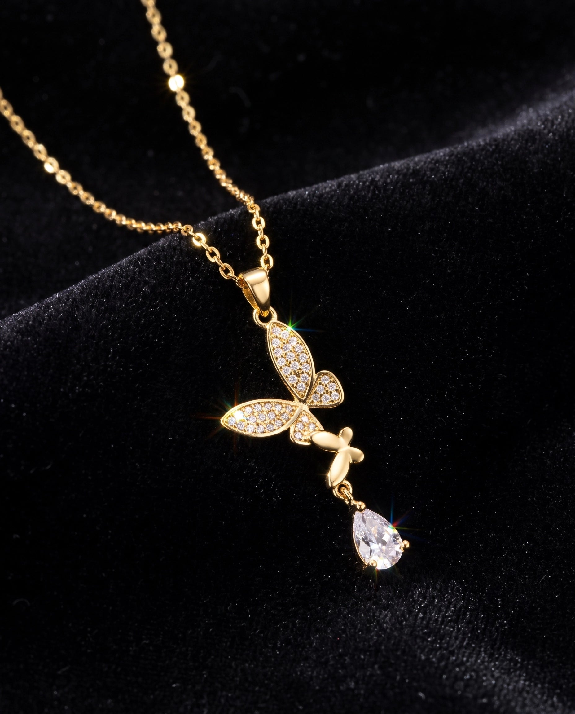 Butterfly Crystal Pendant Necklace for Women | Elegant Butterfly Necklace | Sparkling Gold Charm Gift for Her