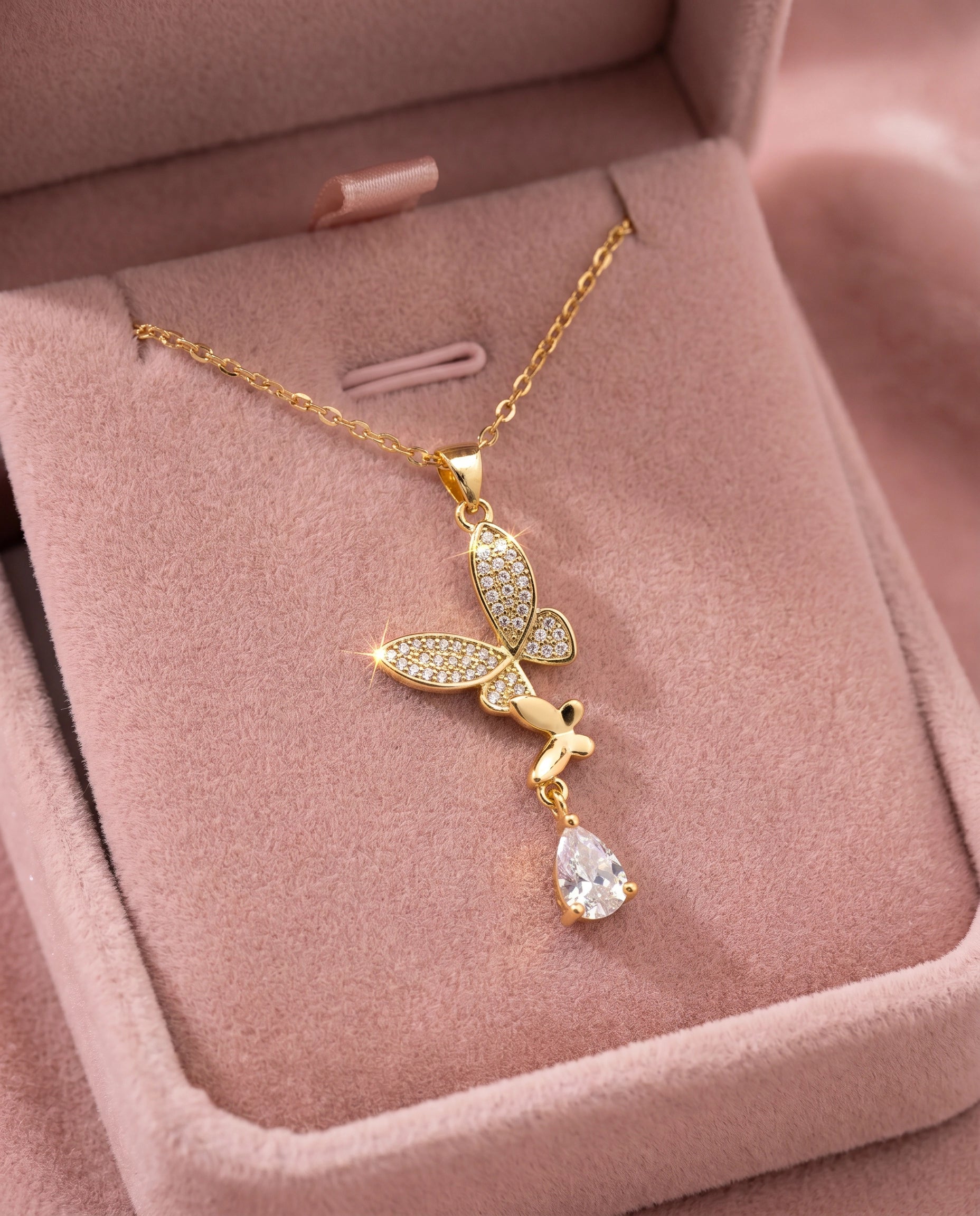 Butterfly Crystal Pendant Necklace for Women | Elegant Butterfly Necklace | Sparkling Gold Charm Gift for Her