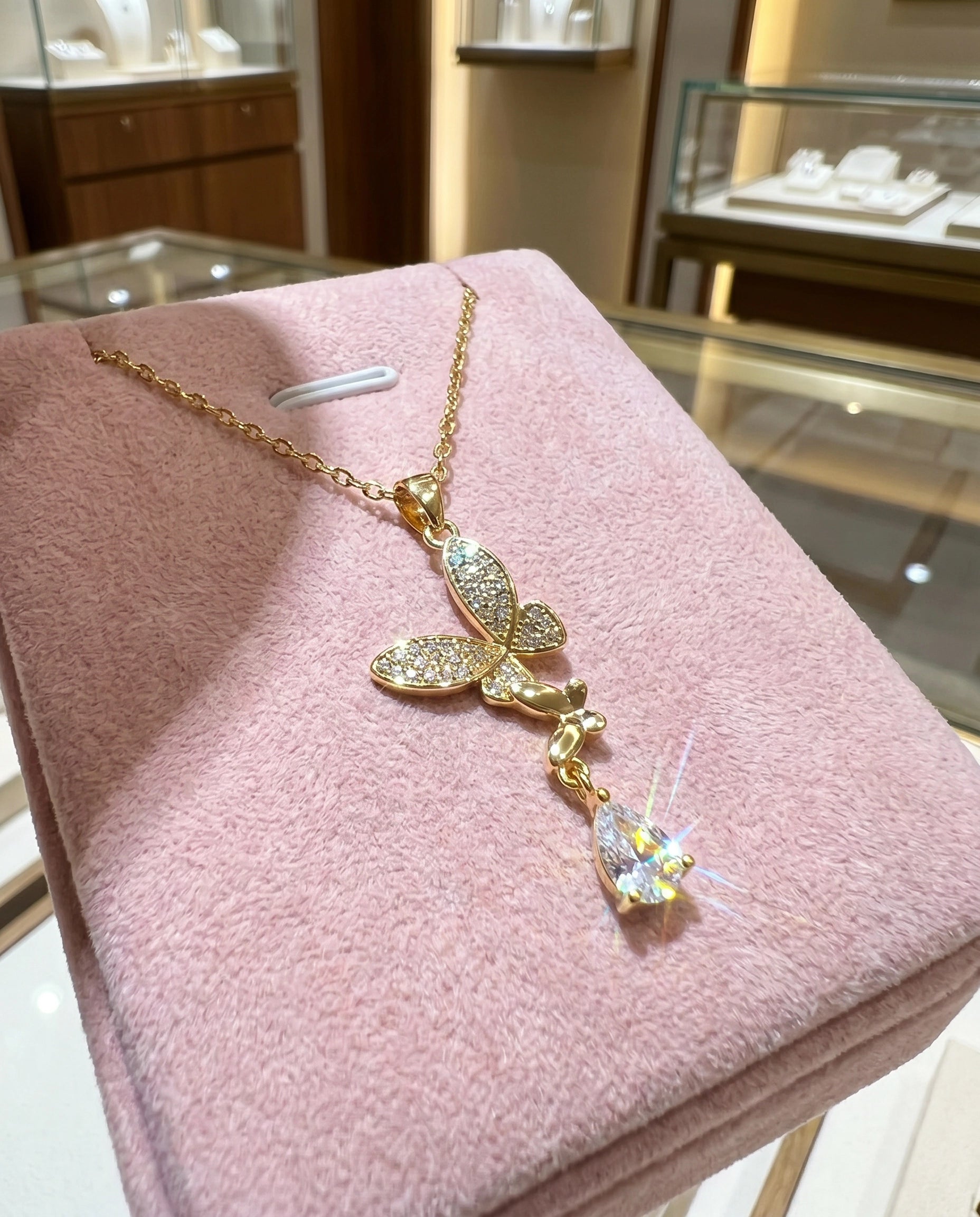 Butterfly Crystal Pendant Necklace for Women | Elegant Butterfly Necklace | Sparkling Gold Charm Gift for Her