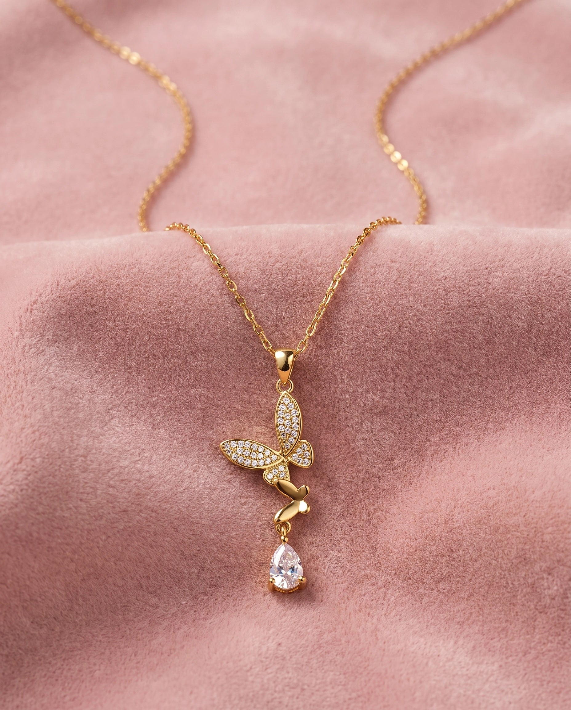 Butterfly Crystal Pendant Necklace for Women | Elegant Butterfly Necklace | Sparkling Gold Charm Gift for Her
