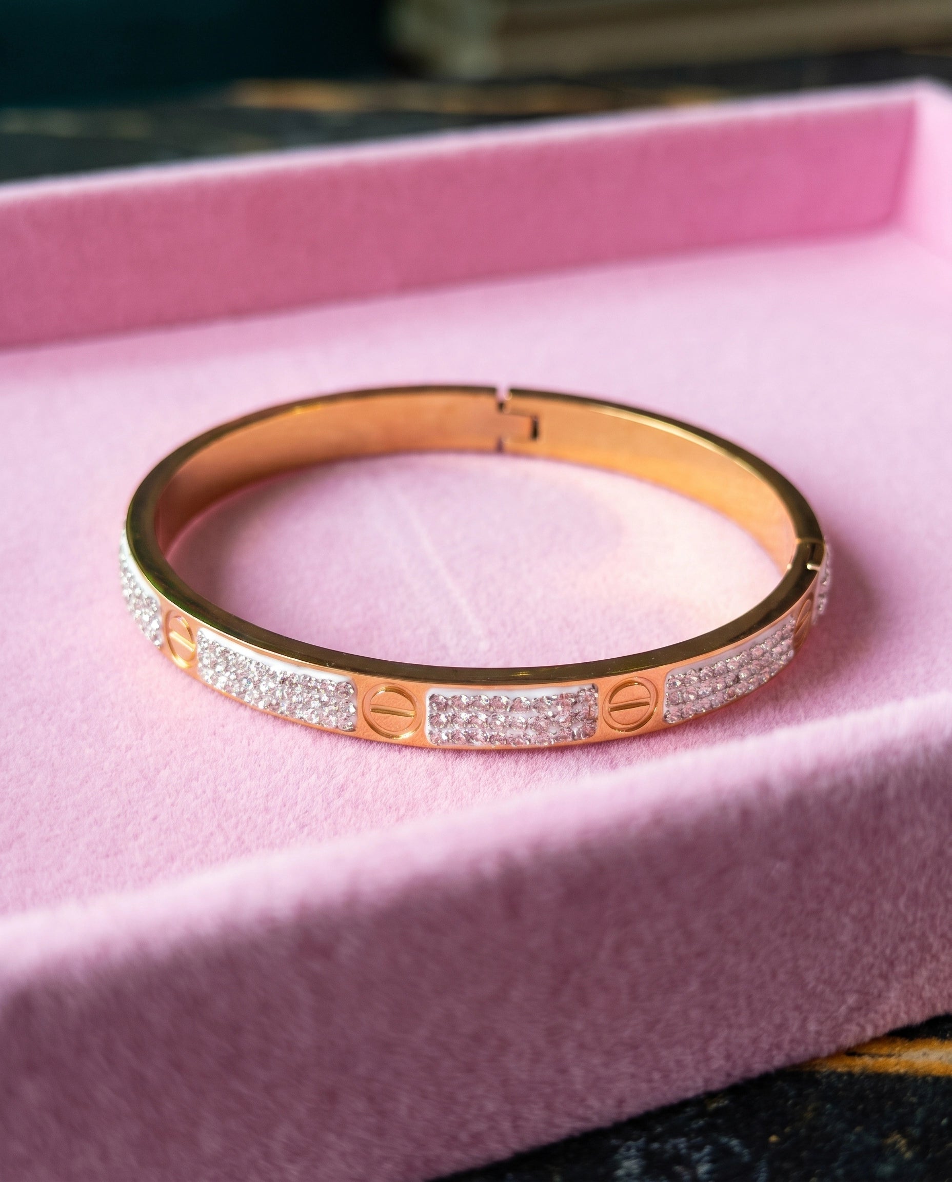 Luxury Rose Gold Crystal Bangle Bracelet for Women | Elegant Designer Cuff Bracelet | Sparkling Fashion Bracelet | Premium Gift for Her | EveStone