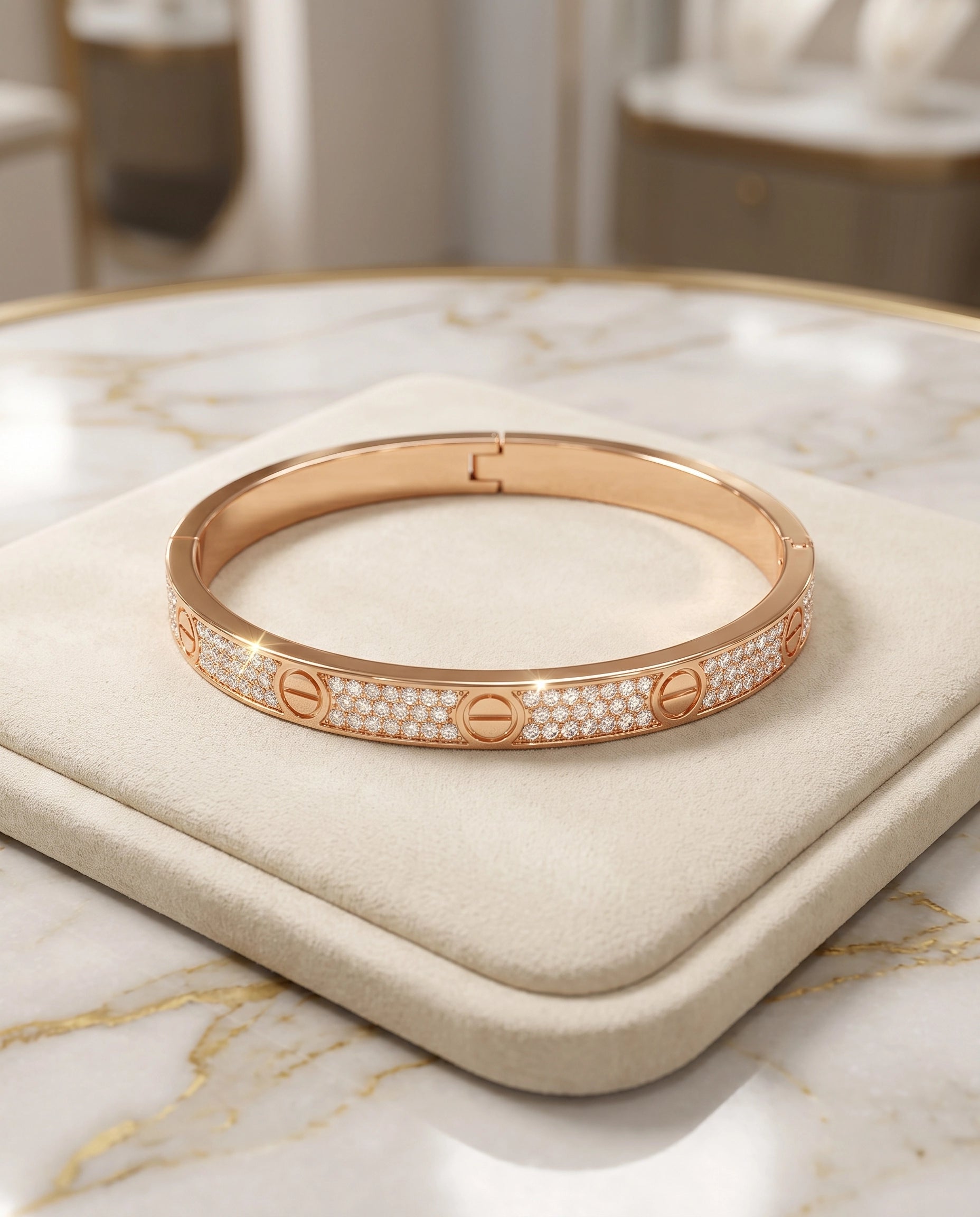 Luxury Rose Gold Crystal Bangle Bracelet for Women | Elegant Designer Cuff Bracelet | Sparkling Fashion Bracelet | Premium Gift for Her | EveStone