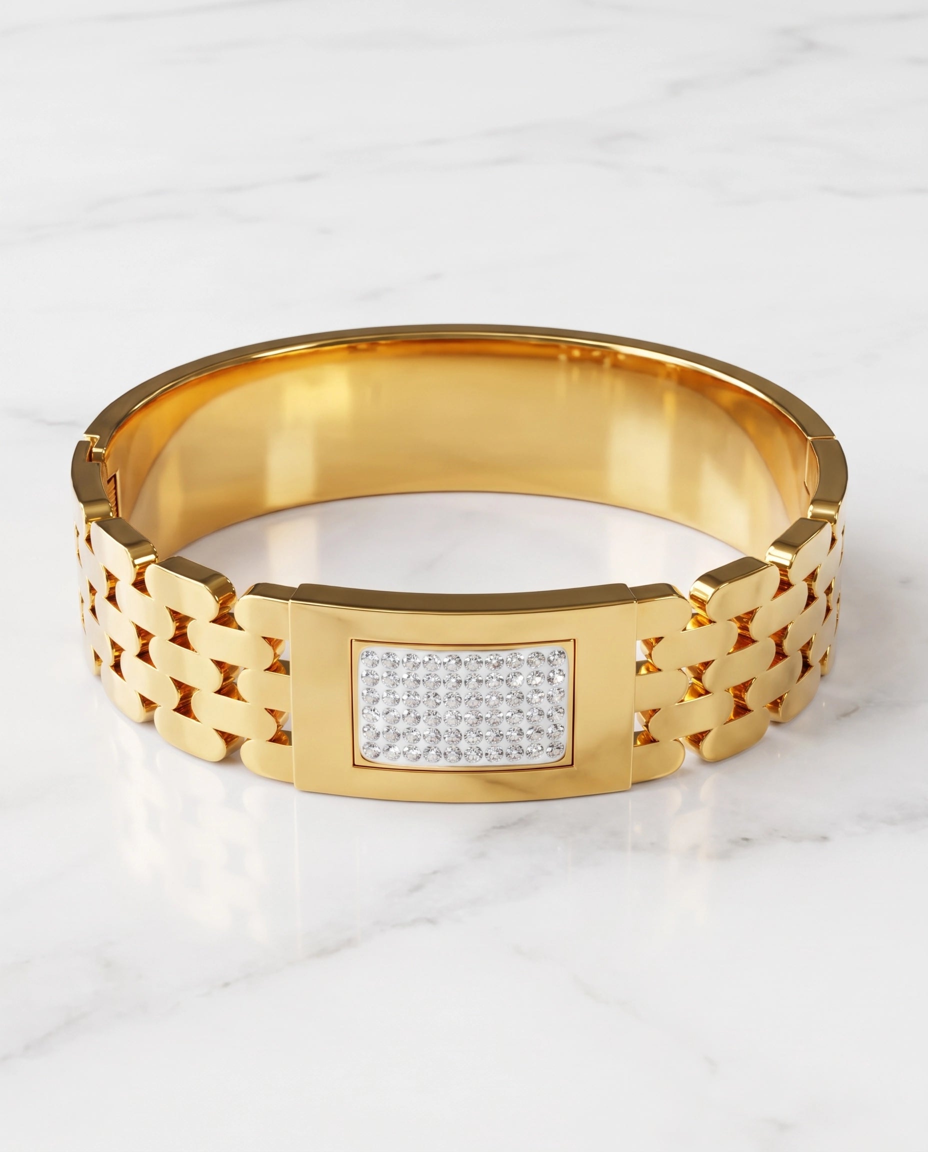 Luxury Gold Crystal Link Bracelet for Women | Premium Gold Bangle Bracelet | Elegant Statement Bracelet | Crystal Cuff Jewelry | Gift for Her | EveStone