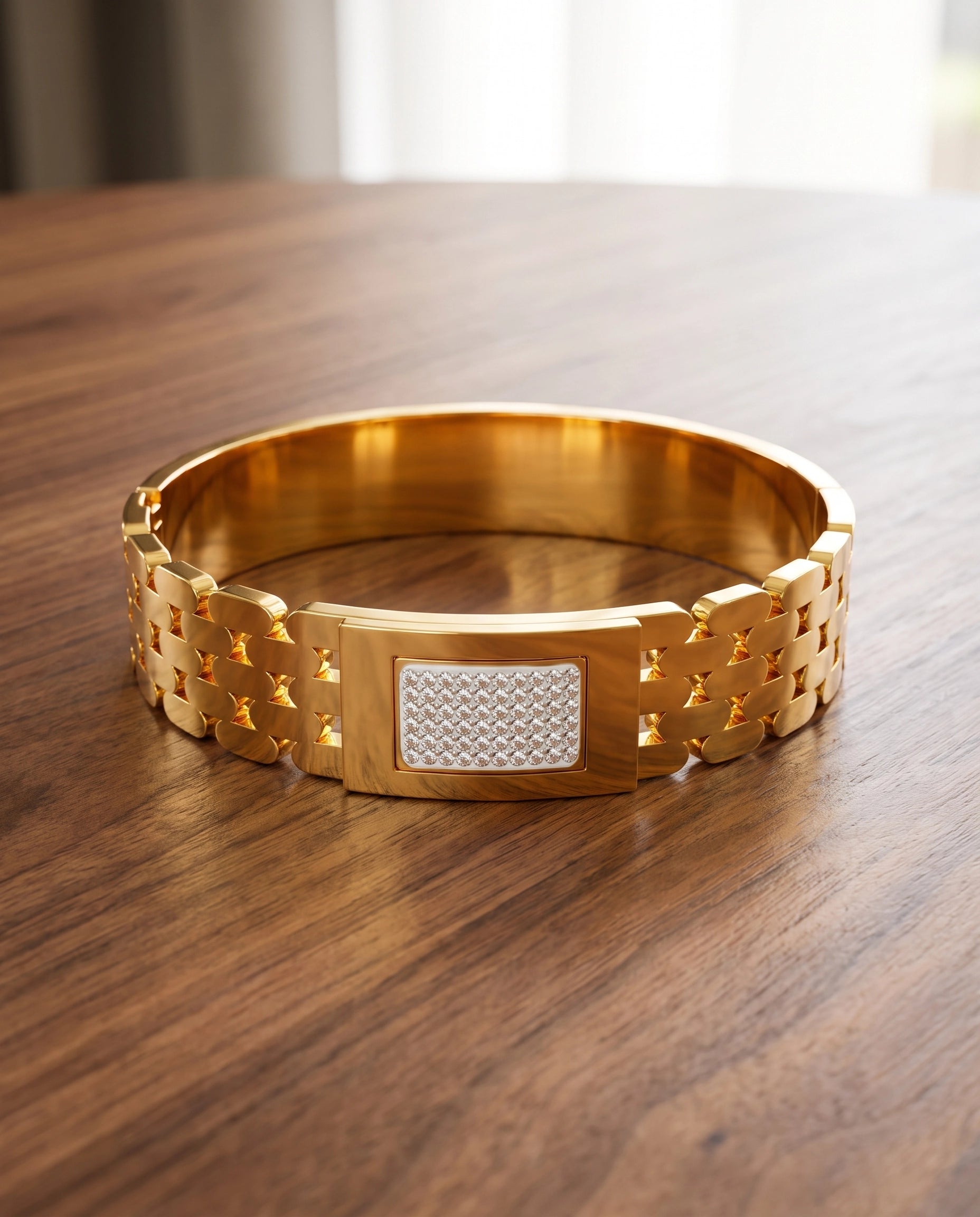 Luxury Gold Crystal Link Bracelet for Women | Premium Gold Bangle Bracelet | Elegant Statement Bracelet | Crystal Cuff Jewelry | Gift for Her | EveStone