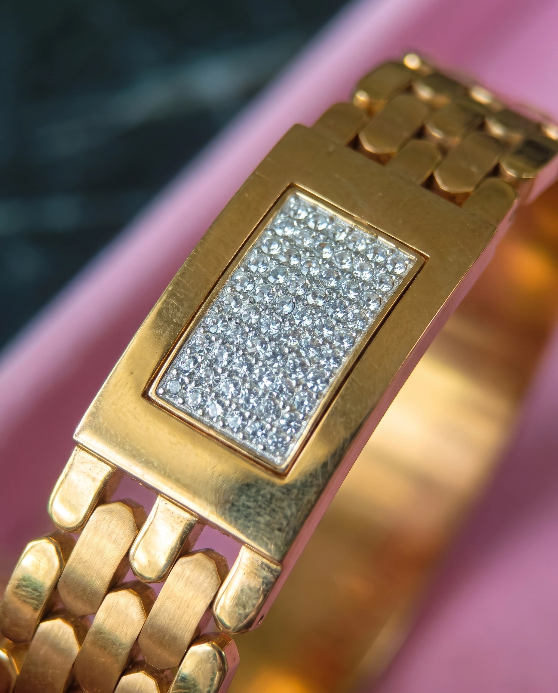 Luxury Gold Crystal Link Bracelet for Women | Premium Gold Bangle Bracelet | Elegant Statement Bracelet | Crystal Cuff Jewelry | Gift for Her | EveStone