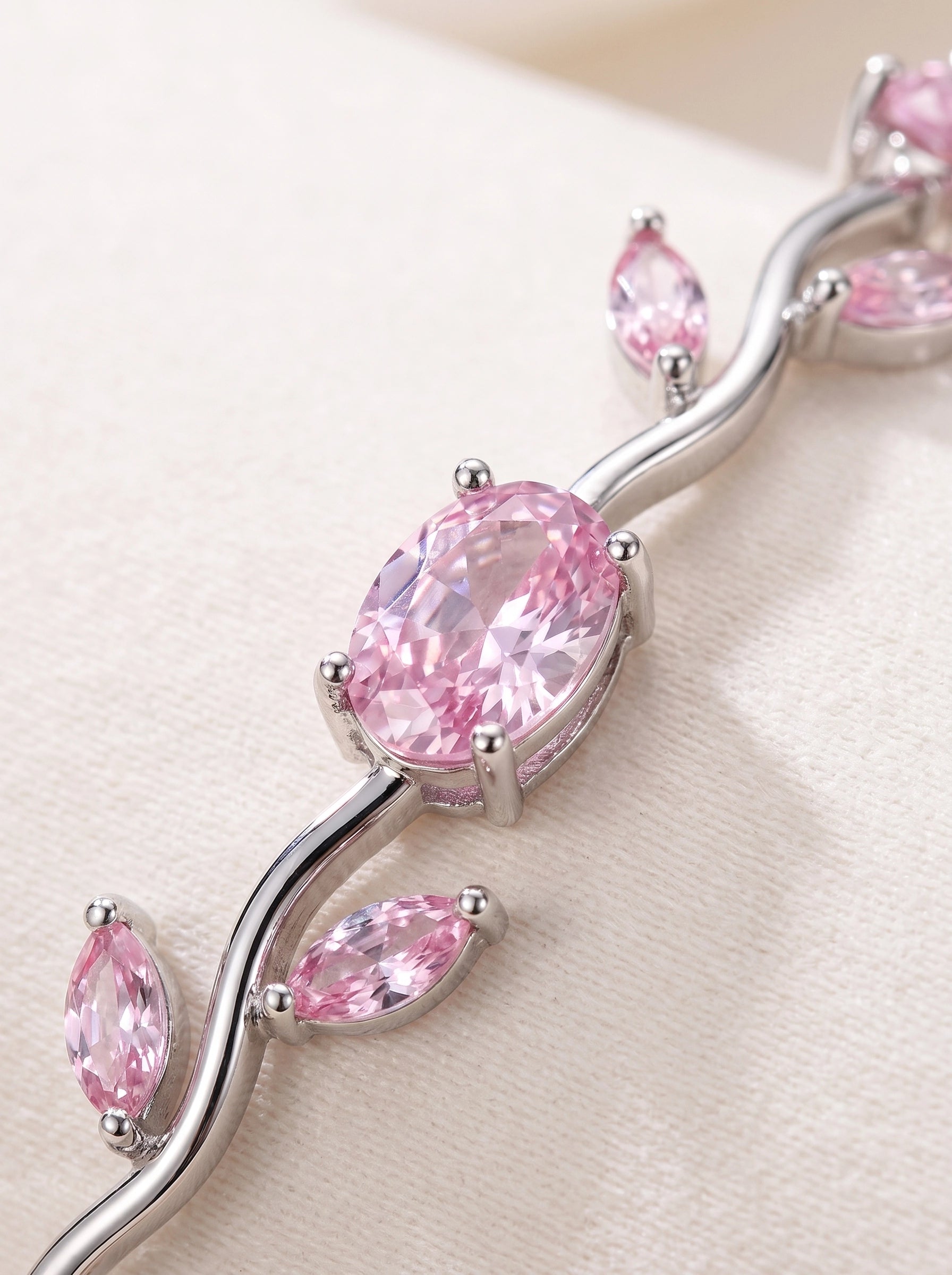 Pink Crystal Tulip Bracelet for Women – Elegant Silver-Plated Floral Tennis Bracelet | Luxury Gift Jewelry