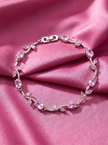 Pink Crystal Tulip Bracelet for Women – Elegant Silver-Plated Floral Tennis Bracelet | Luxury Gift Jewelry