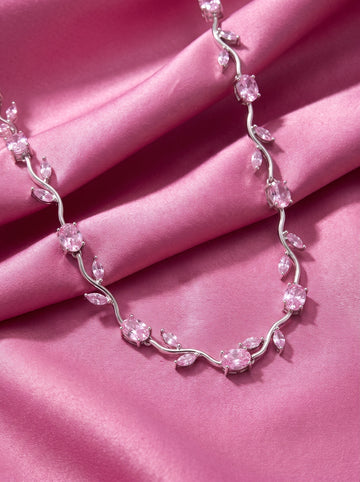 Pink Tulip Crystal Necklace for Women – Elegant Silver-Plated Floral Pendant Necklace | Luxury Gift Jewelry