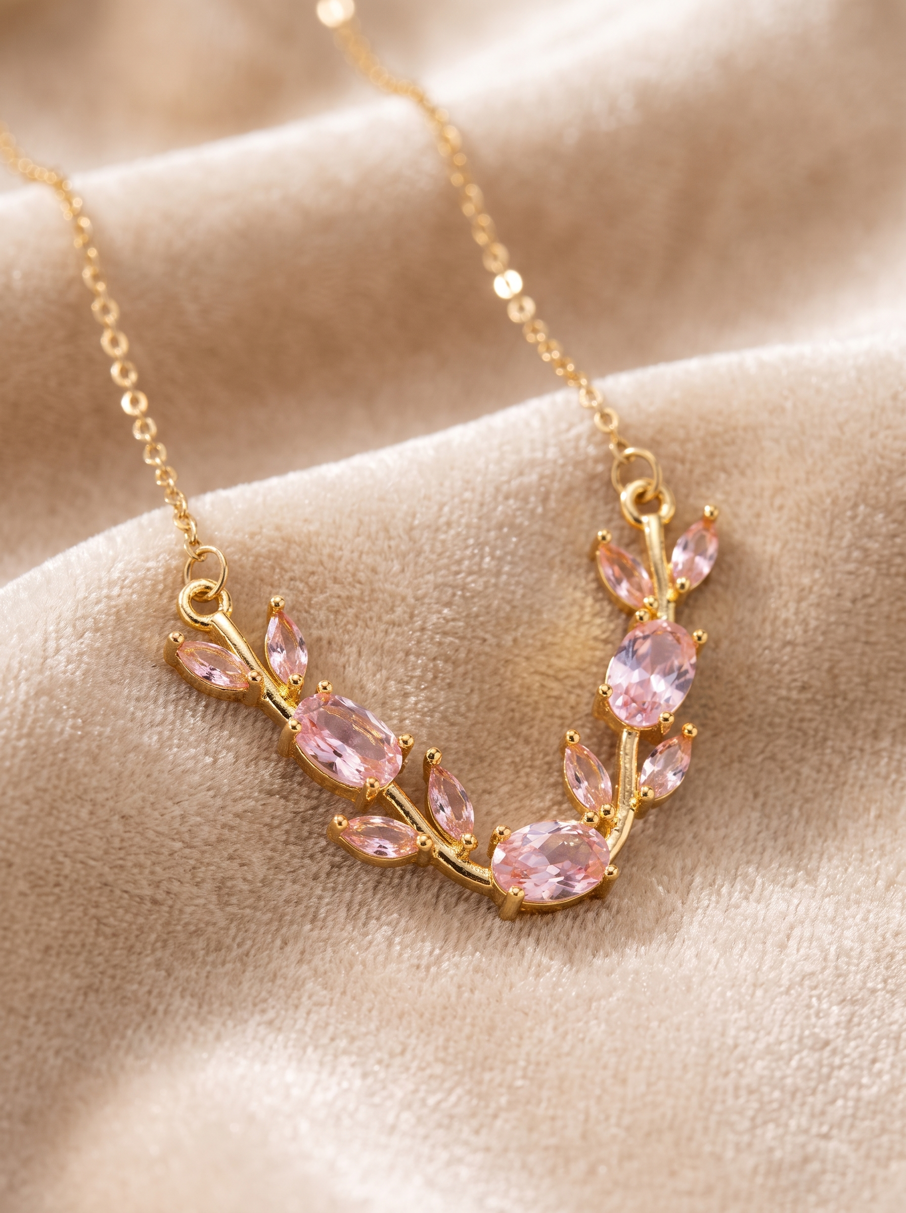 Gold Tulip Necklace with Pink Petals | Romantic Floral Necklace | Elegant Gold Jewelry | Gift for Her | EveStone