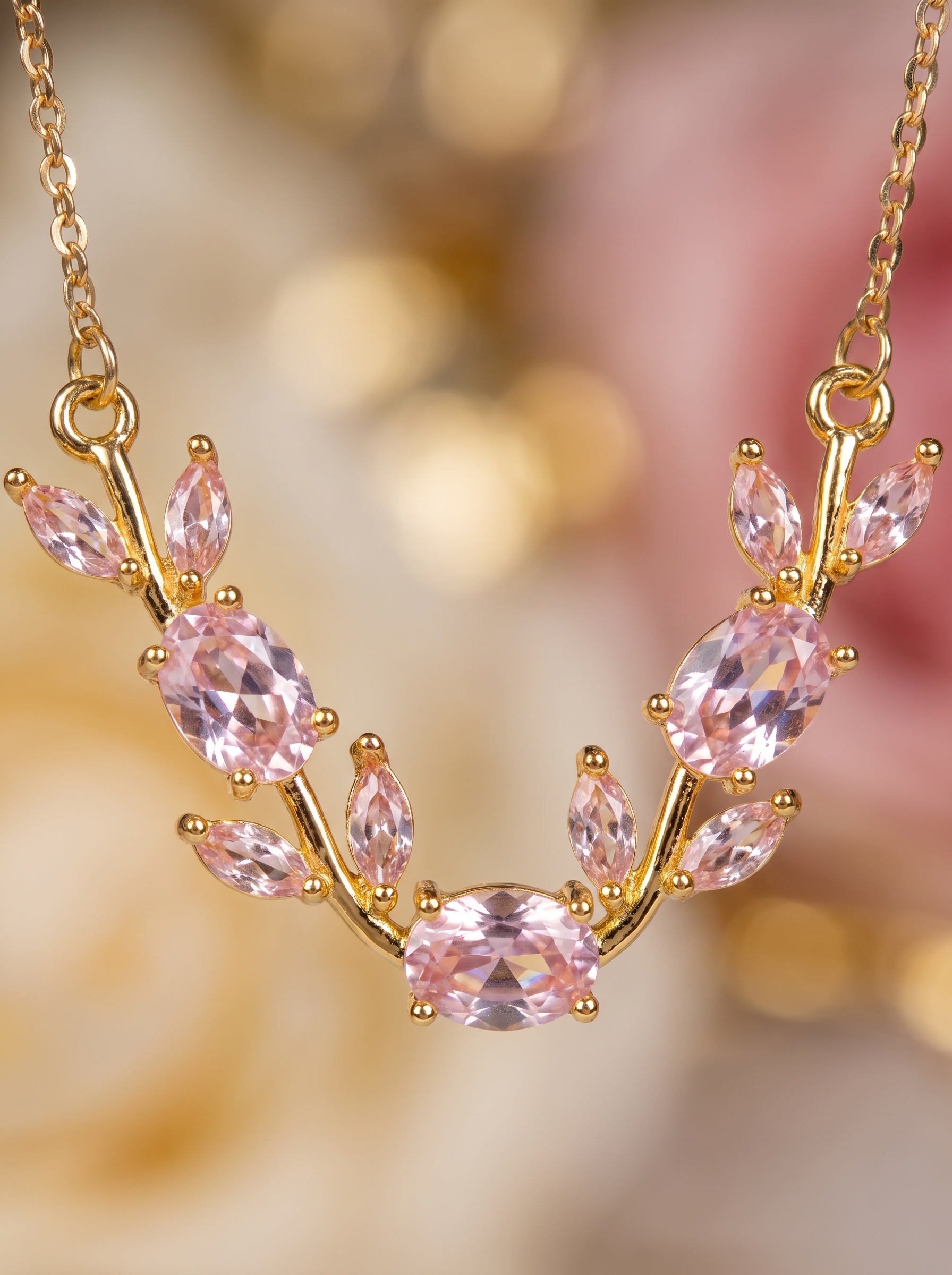 Gold Tulip Necklace with Pink Petals | Romantic Floral Necklace | Elegant Gold Jewelry | Gift for Her | EveStone