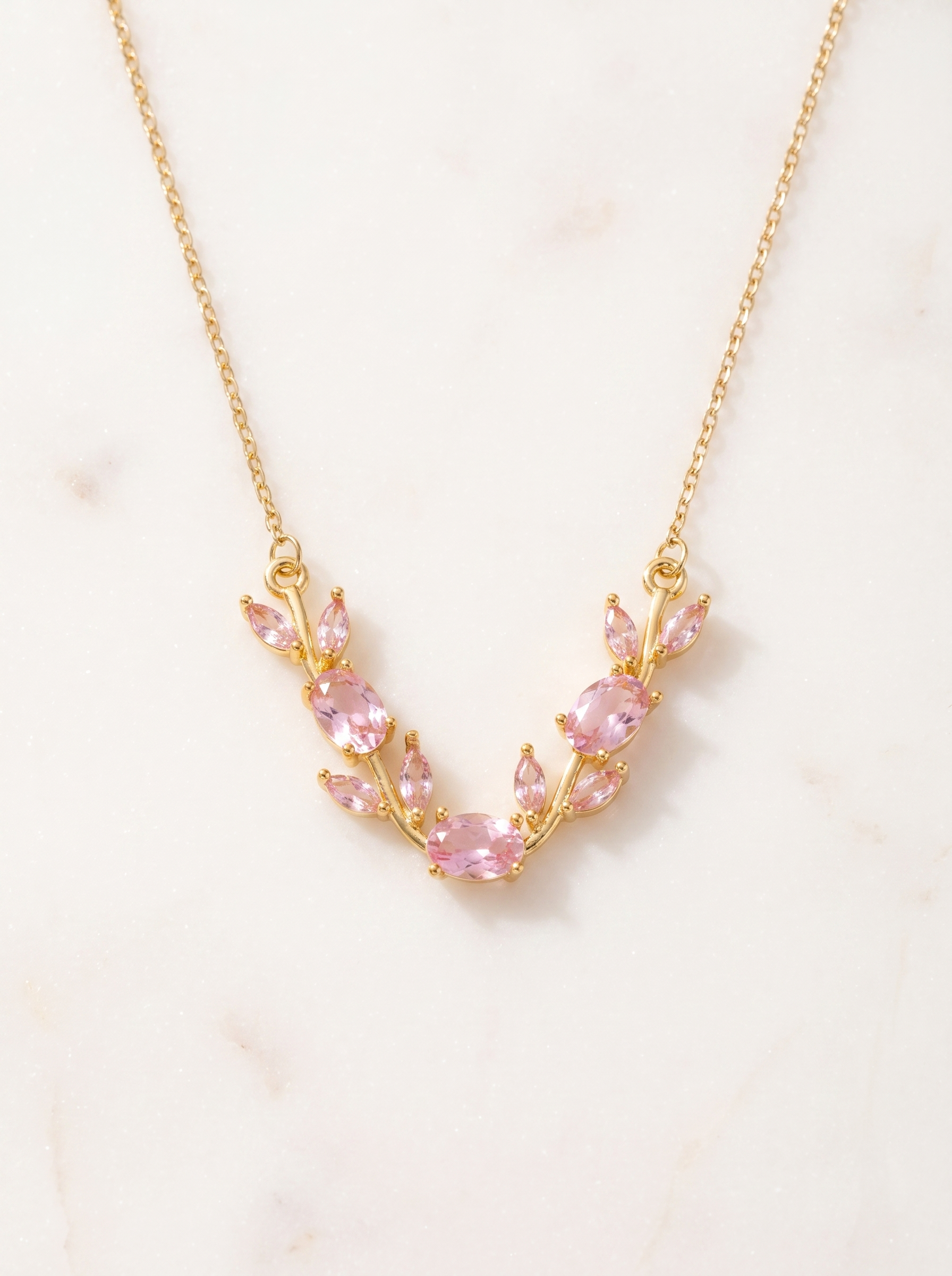 Gold Tulip Necklace with Pink Petals | Romantic Floral Necklace | Elegant Gold Jewelry | Gift for Her | EveStone