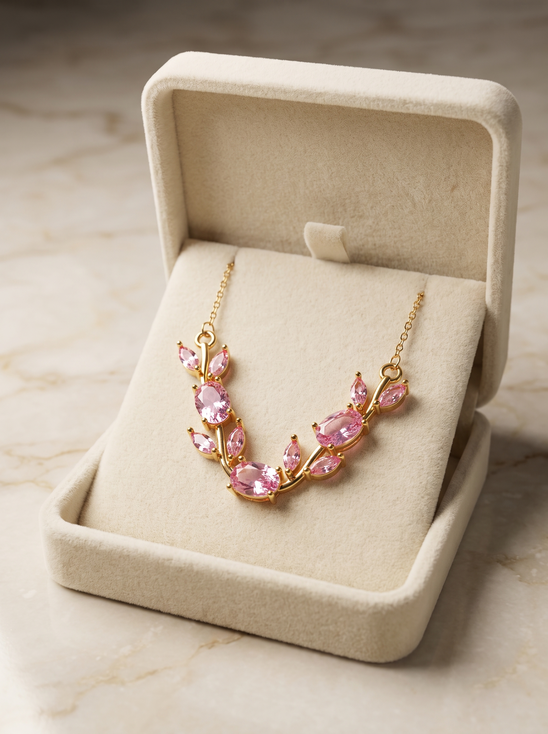 Gold Tulip Necklace with Pink Petals | Romantic Floral Necklace | Elegant Gold Jewelry | Gift for Her | EveStone