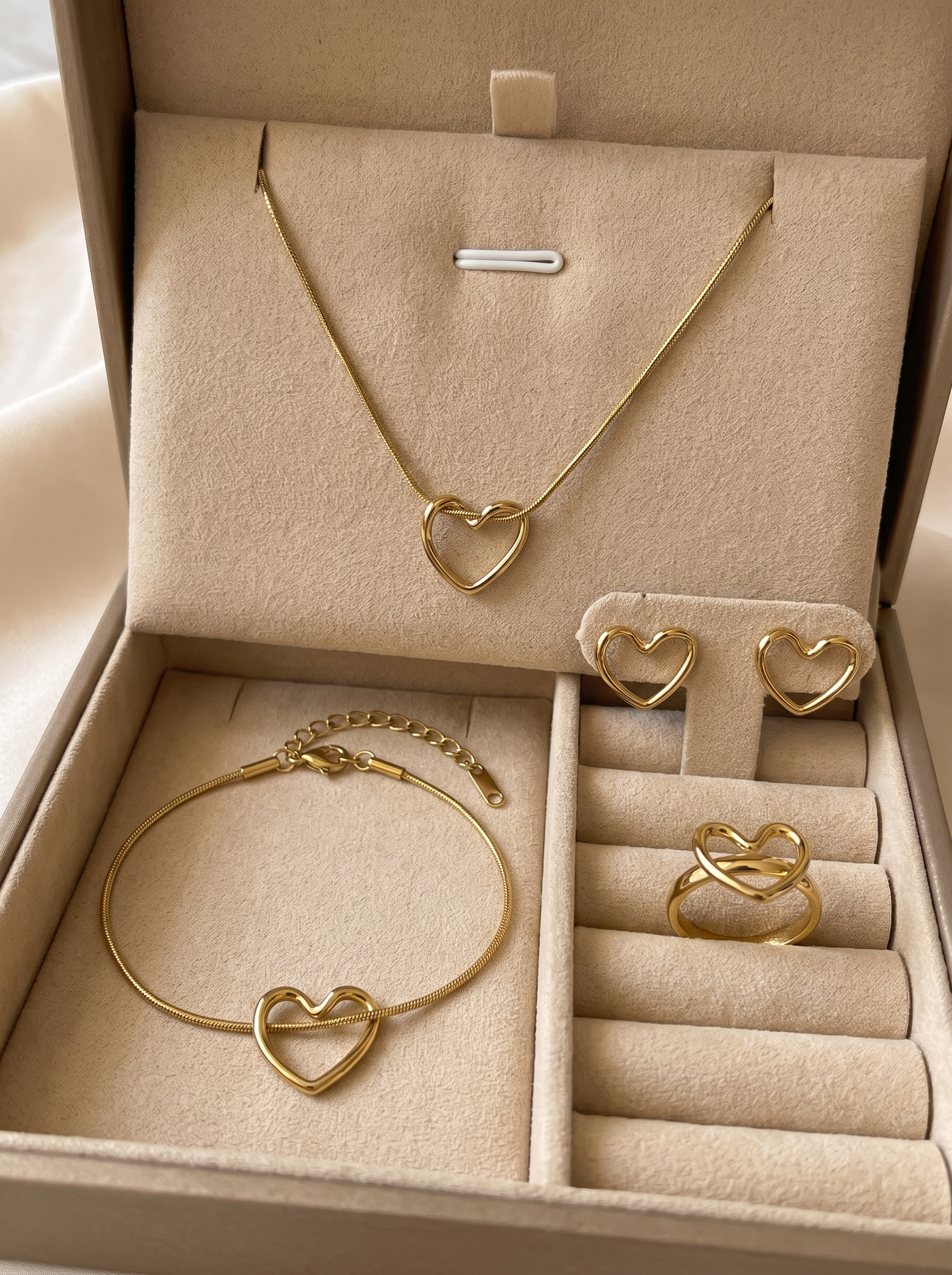 Heart Jewelry Set | Heart Necklace, Bracelet, Ring & Earrings Set | Minimalist Heart Jewelry Gift for Women | EveStone