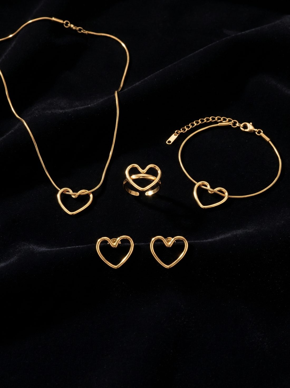 Heart Jewelry Set | Heart Necklace, Bracelet, Ring & Earrings Set | Minimalist Heart Jewelry Gift for Women | EveStone