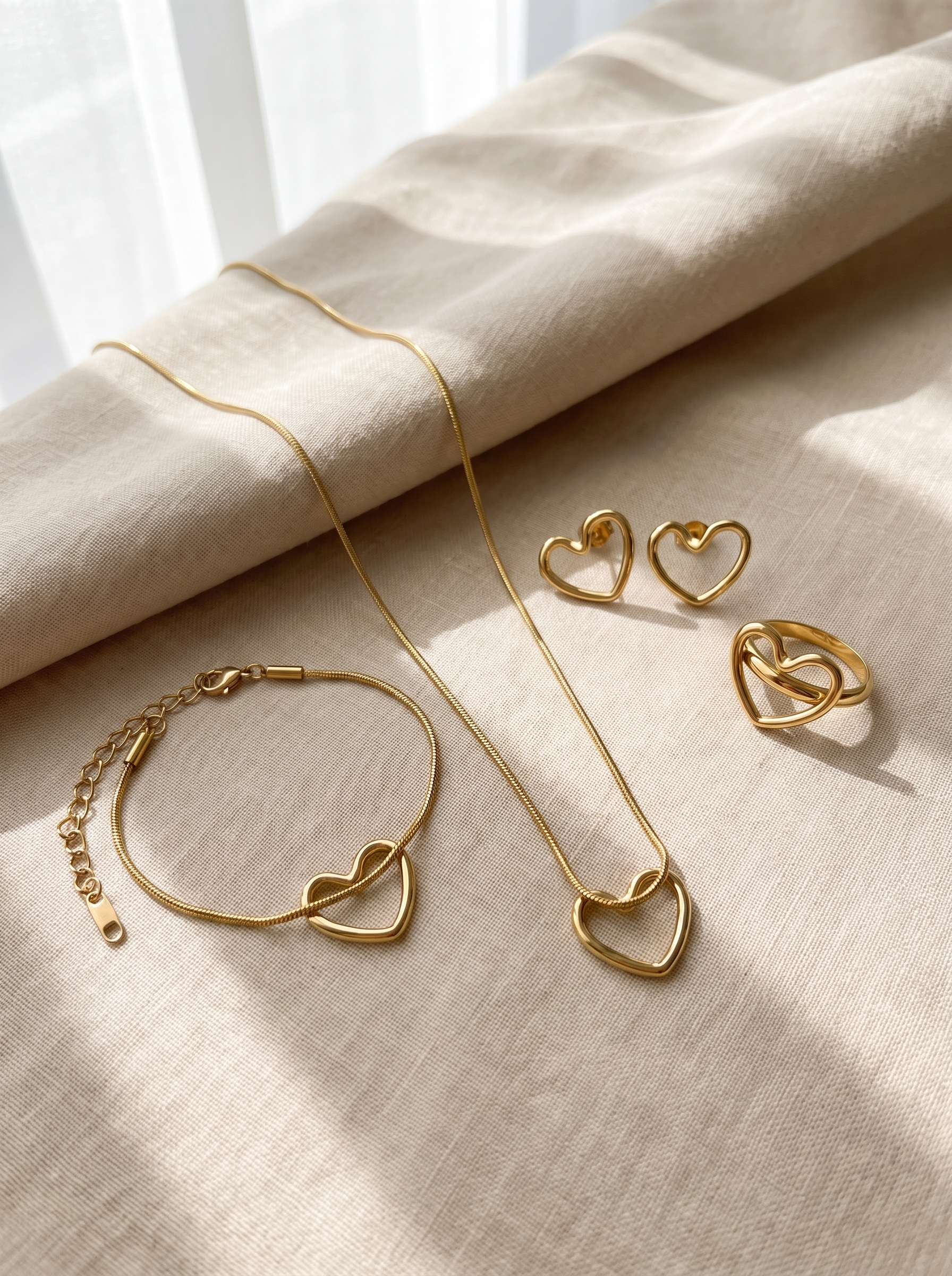 Heart Jewelry Set | Heart Necklace, Bracelet, Ring & Earrings Set | Minimalist Heart Jewelry Gift for Women | EveStone