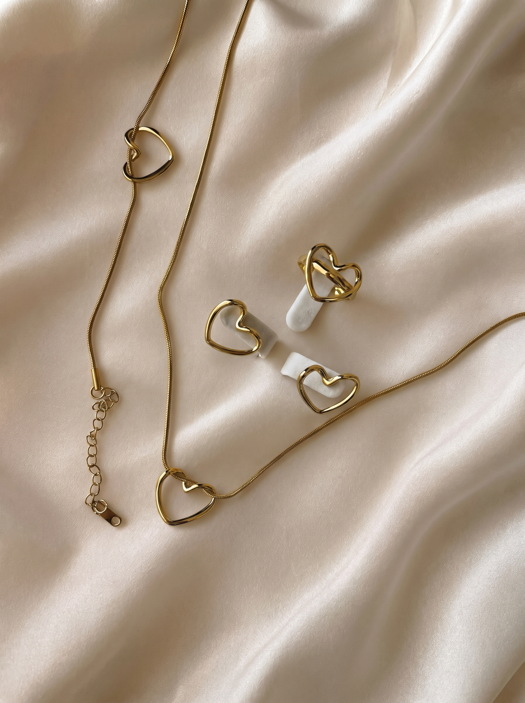 Heart Jewelry Set | Heart Necklace, Bracelet, Ring & Earrings Set | Minimalist Heart Jewelry Gift for Women | EveStone