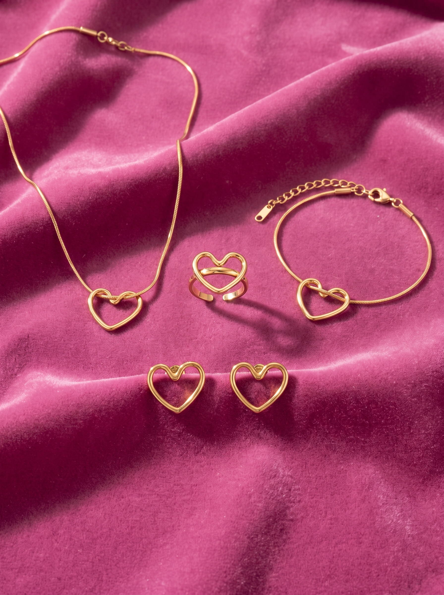 Heart Jewelry Set | Heart Necklace, Bracelet, Ring & Earrings Set | Minimalist Heart Jewelry Gift for Women | EveStone