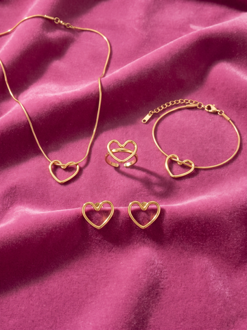 Heart Jewelry Set | Heart Necklace, Bracelet, Ring & Earrings Set | Minimalist Heart Jewelry Gift for Women | EveStone