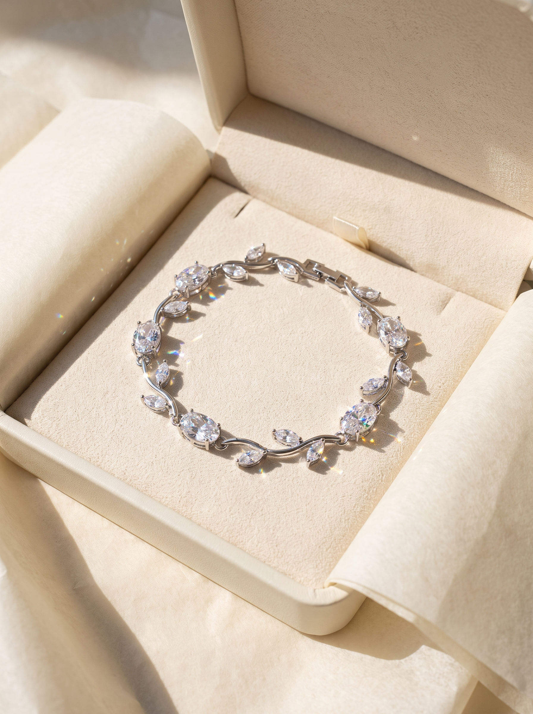 Silver Tulip Bracelet with Clear Cubic Zirconia | Elegant Floral Tennis Bracelet | Nature Inspired Crystal Bracelet for Women | Bridal Jewelry | EveStone