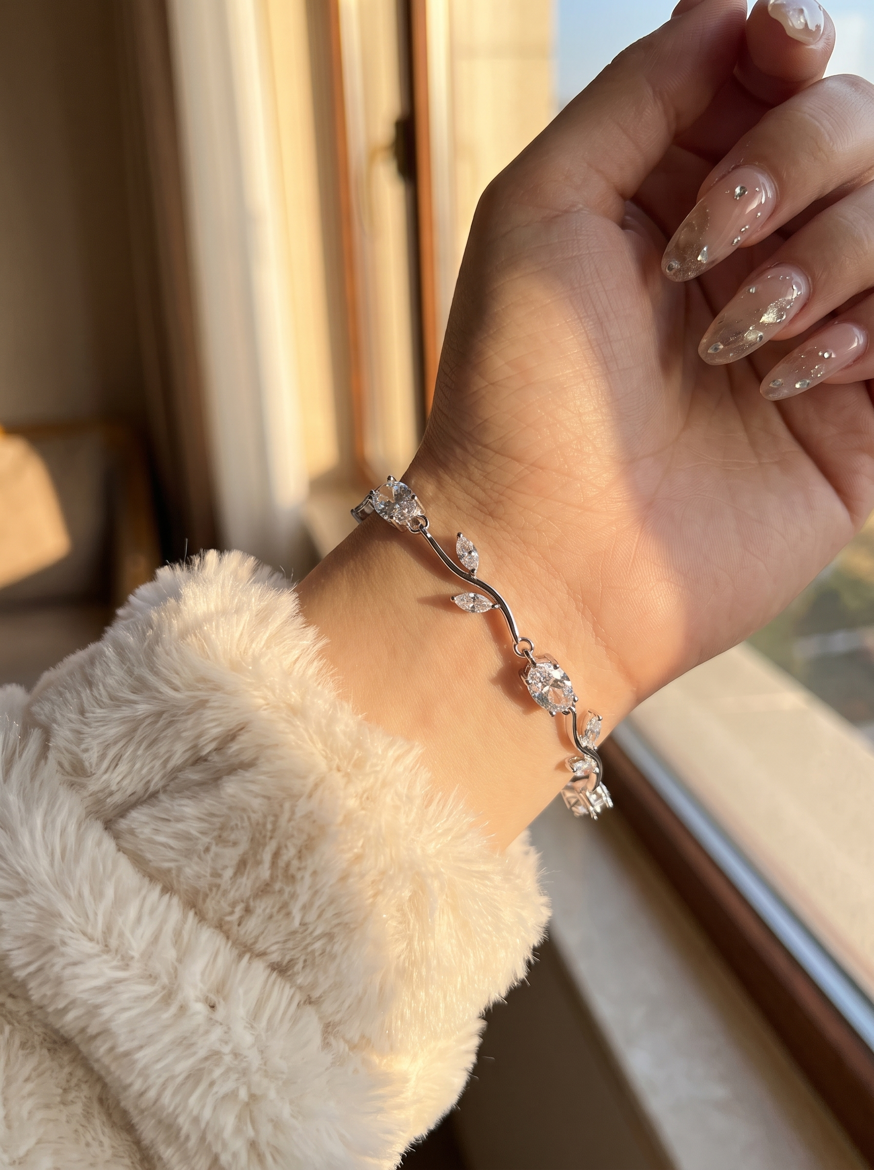 Silver Tulip Bracelet with Clear Cubic Zirconia | Elegant Floral Tennis Bracelet | Nature Inspired Crystal Bracelet for Women | Bridal Jewelry | EveStone