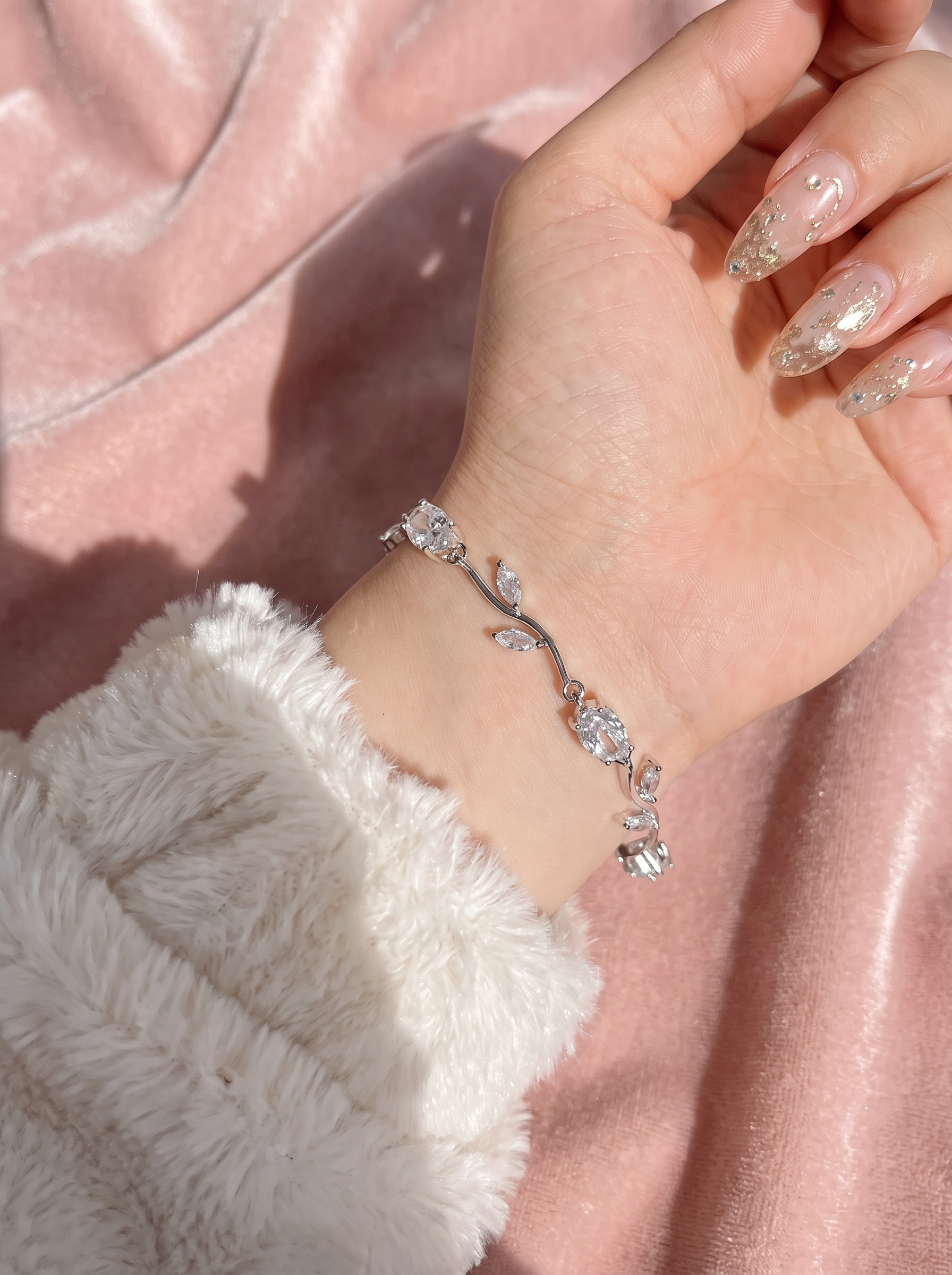 Silver Tulip Bracelet with Clear Cubic Zirconia | Elegant Floral Tennis Bracelet | Nature Inspired Crystal Bracelet for Women | Bridal Jewelry | EveStone
