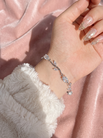 Silver Tulip Bracelet with Clear Cubic Zirconia | Elegant Floral Tennis Bracelet | Nature Inspired Crystal Bracelet for Women | Bridal Jewelry | EveStone