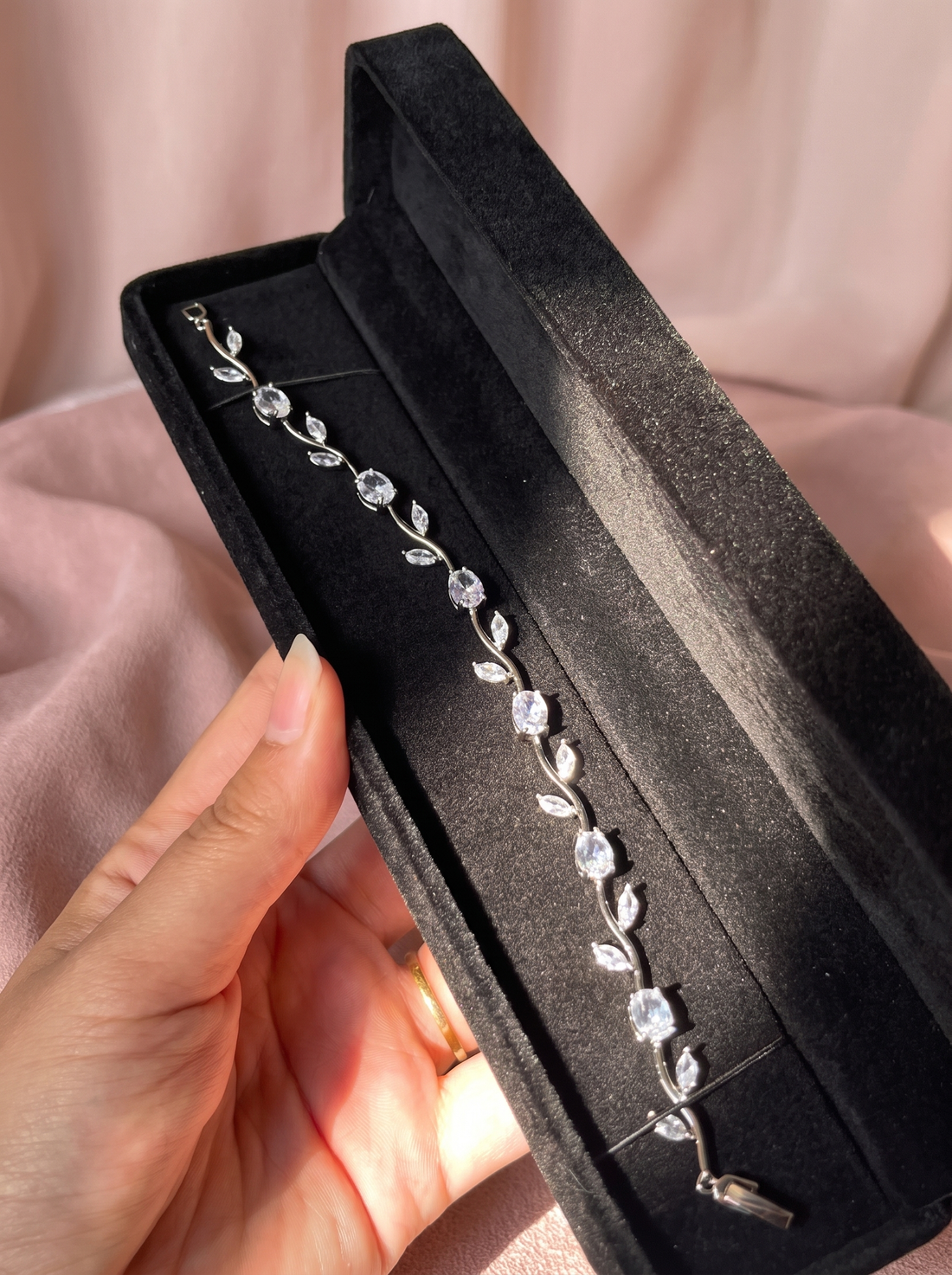 Silver Tulip Bracelet with Clear Cubic Zirconia | Elegant Floral Tennis Bracelet | Nature Inspired Crystal Bracelet for Women | Bridal Jewelry | EveStone