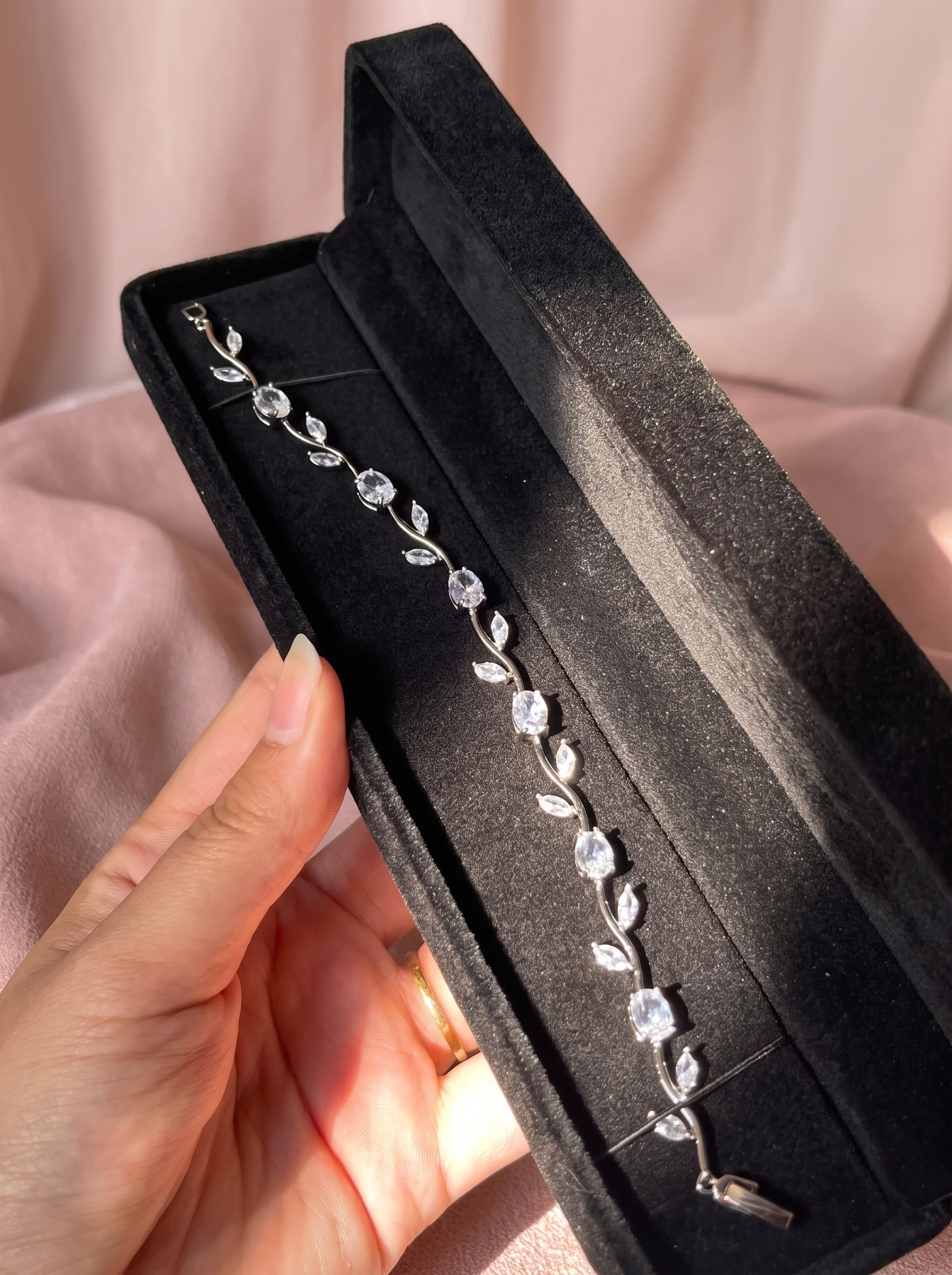 Silver Tulip Bracelet with Clear Cubic Zirconia | Elegant Floral Tennis Bracelet | Nature Inspired Crystal Bracelet for Women | Bridal Jewelry | EveStone