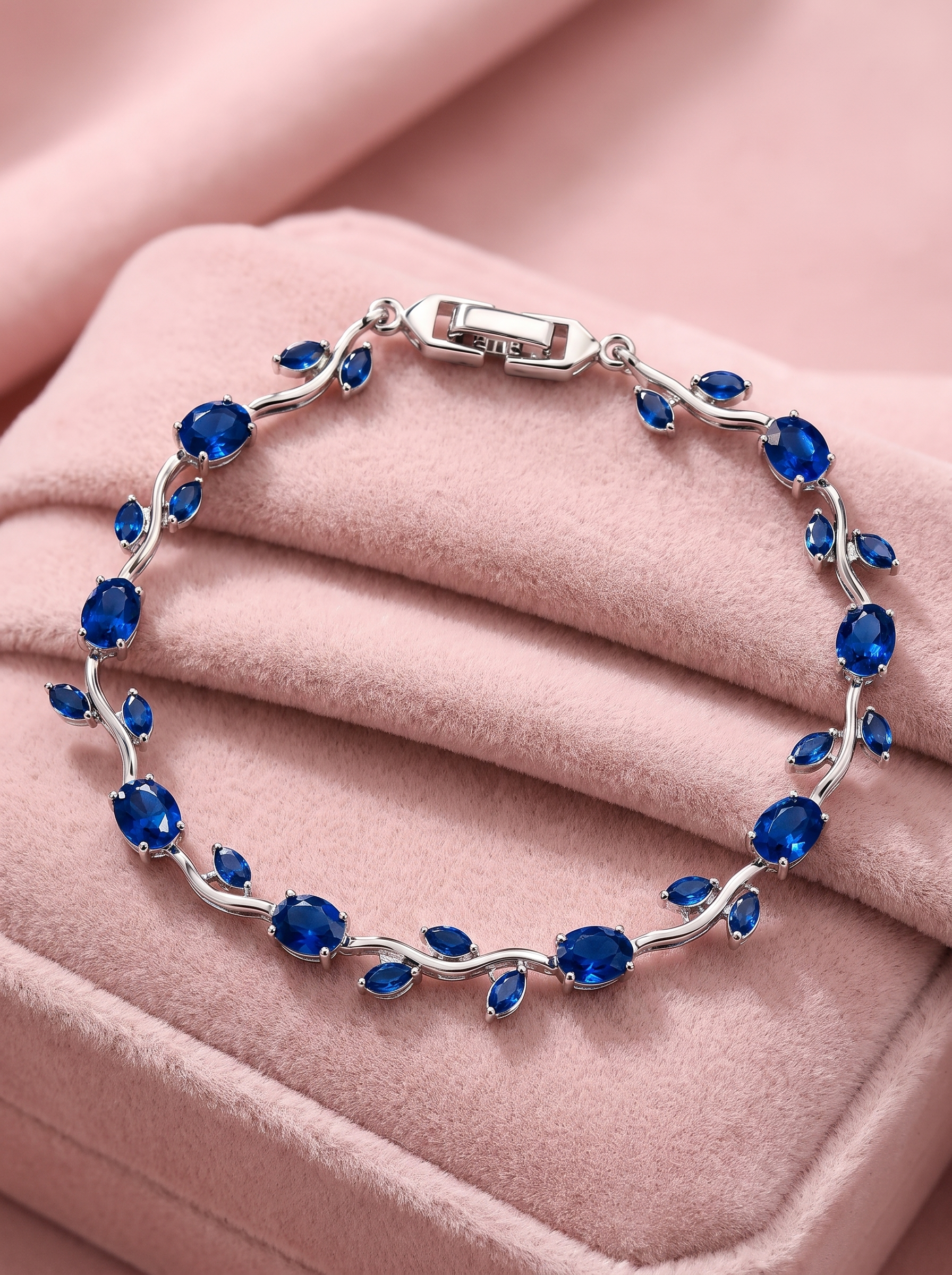 Silver Blue Tulip Bracelet with Sapphire Blue Cubic Zirconia | Elegant Floral Tennis Bracelet | Nature Inspired Crystal Bracelet for Women | EveStone