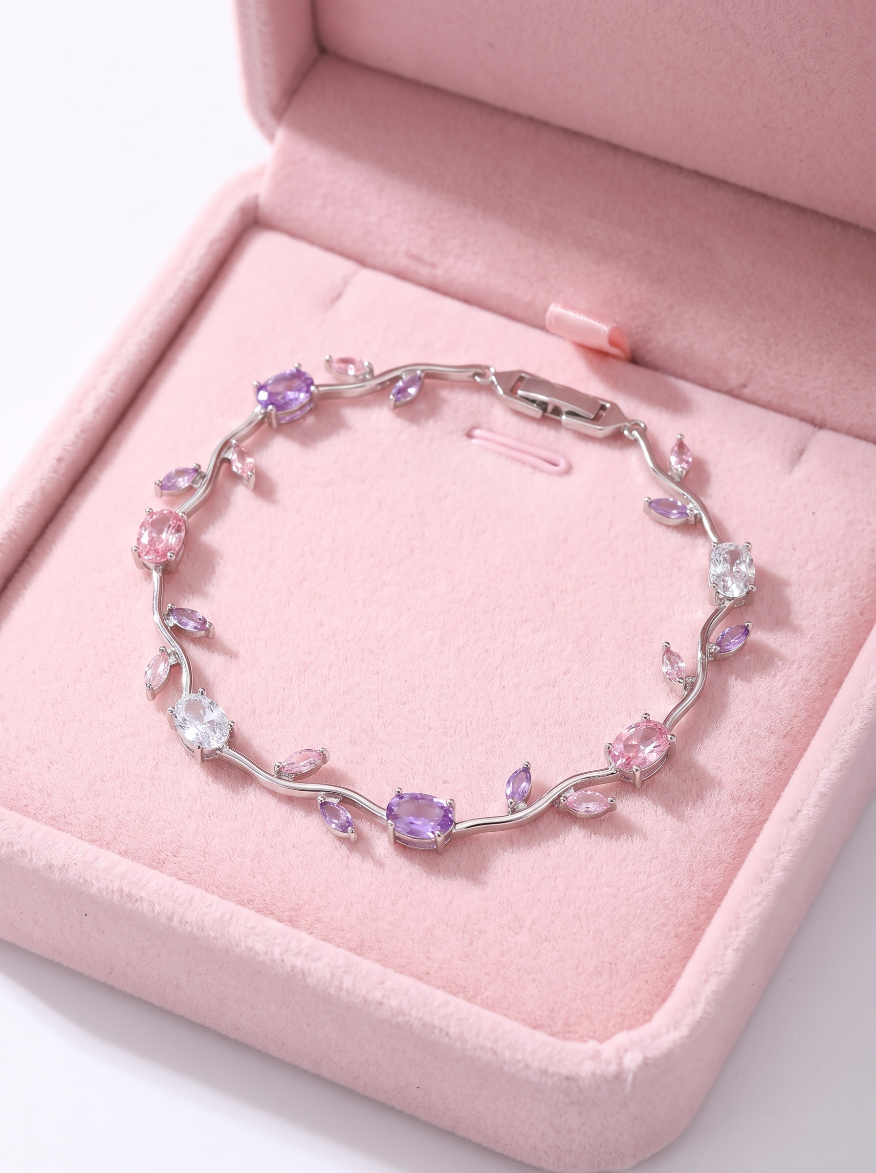 Pink Tulip Bracelet with Blush Pink Cubic Zirconia | Elegant Floral Bracelet | Nature Inspired Crystal Bracelet for Women | Bridal Jewelry | EveStone