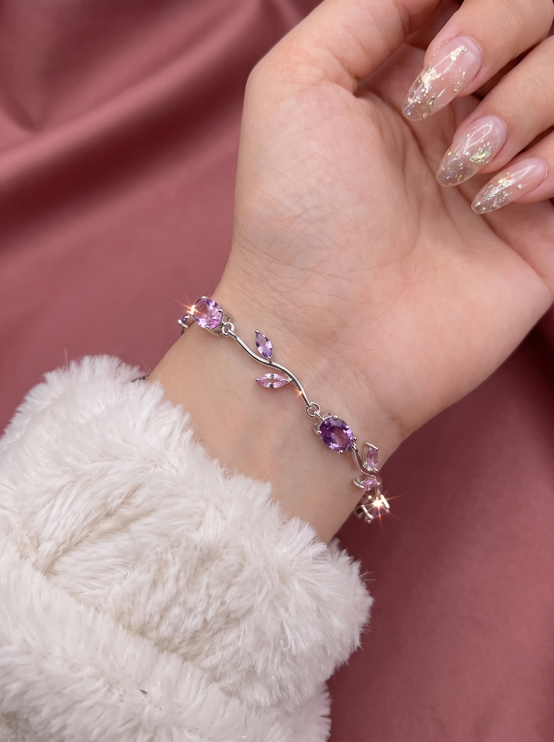 Pink Tulip Bracelet with Blush Pink Cubic Zirconia | Elegant Floral Bracelet | Nature Inspired Crystal Bracelet for Women | Bridal Jewelry | EveStone