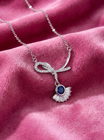 Infinity Bow Crystal Necklace for Women | Available in Silver, Blue & Black | Elegant Pendant Necklace | Gift for Her | EveStone