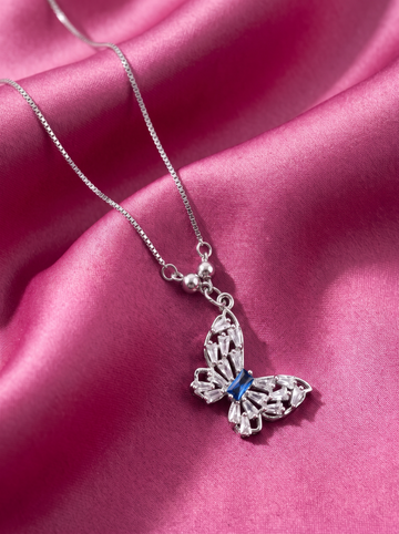 Butterfly Crystal Pendant Necklace for Women | Silver Butterfly Necklace | White & Blue Crystal Variants | Elegant Butterfly Jewelry | Gift for Her | EveStone