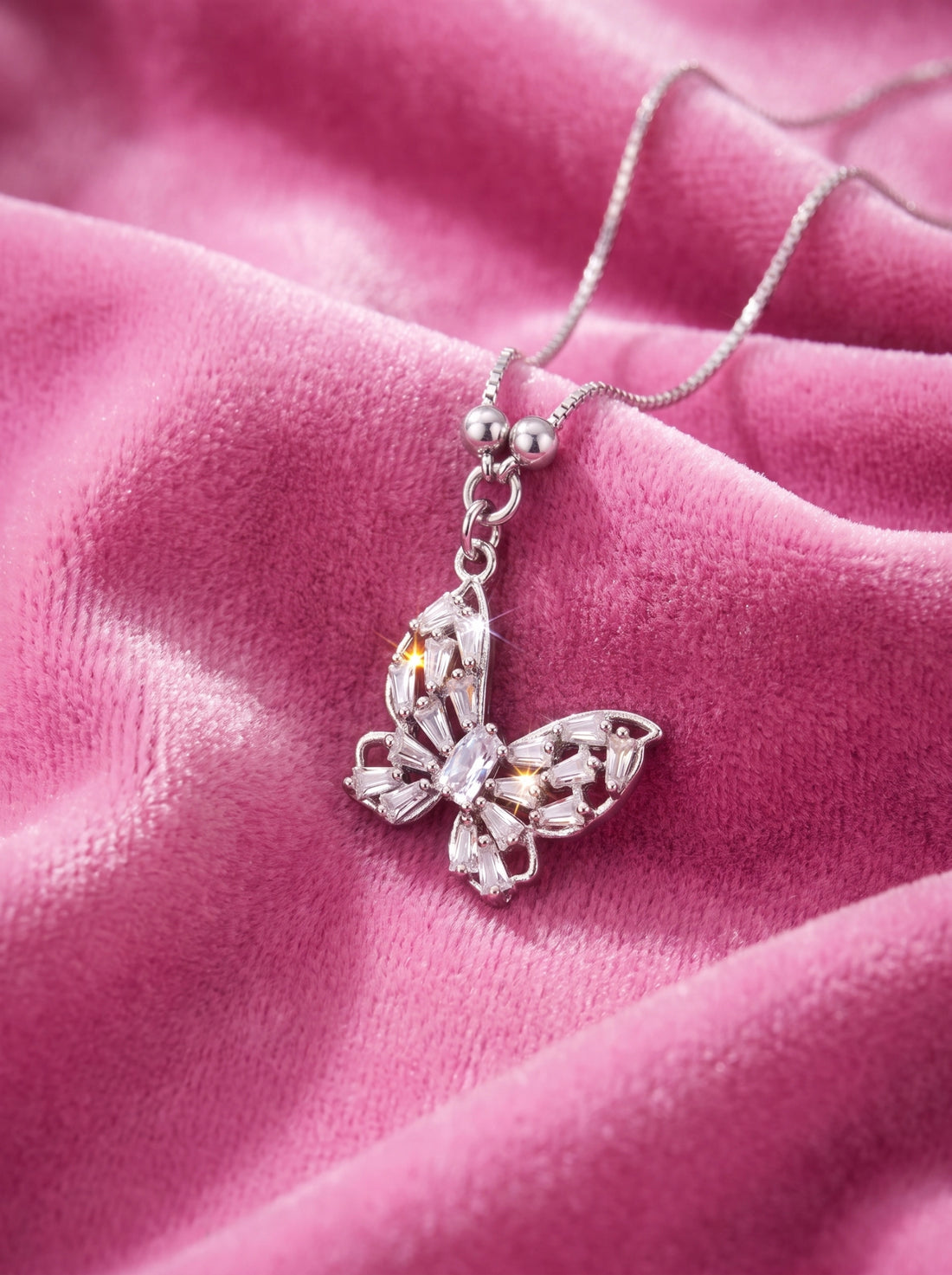 Butterfly Crystal Pendant Necklace for Women | Silver Butterfly Necklace | White & Blue Crystal Variants | Elegant Butterfly Jewelry | Gift for Her | EveStone