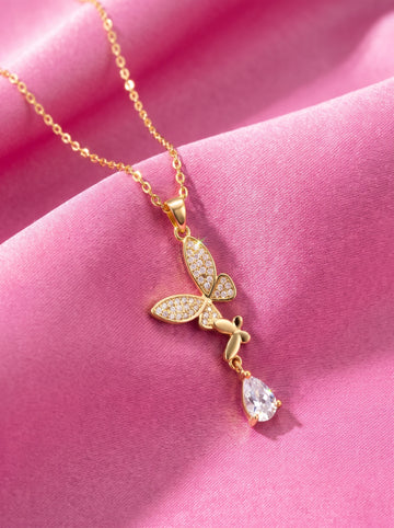 Butterfly Crystal Pendant Necklace for Women | Elegant Butterfly Necklace | Sparkling Gold Charm Gift for Her