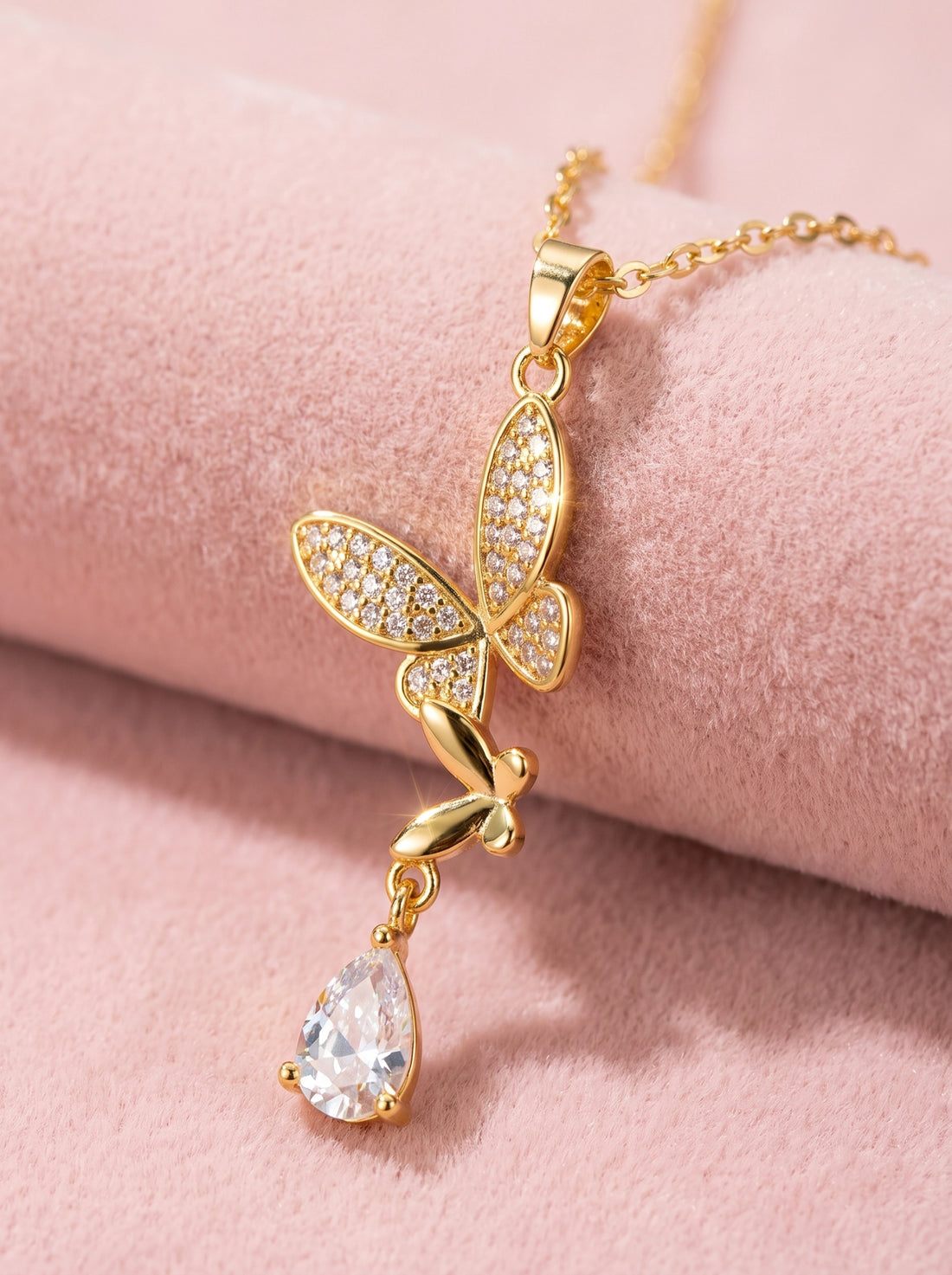 Butterfly Crystal Pendant Necklace for Women | Elegant Butterfly Necklace | Sparkling Gold Charm Gift for Her